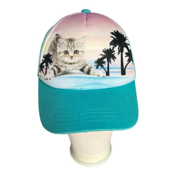 Youth Unisex Kitten Kitty Cat Tropical Baseball Cap Trucker Hat - Picture 1 of 1